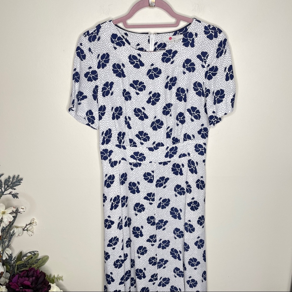 Boden White Dress with Navy Floral Print - Picture 3 of 8